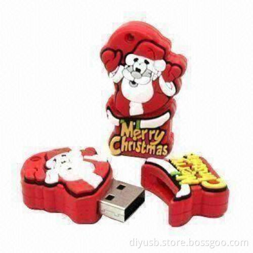 Santa Claus USB Flash Drives with CE/FCC Marks, Silicone or PVC Casing, Xmas Cards